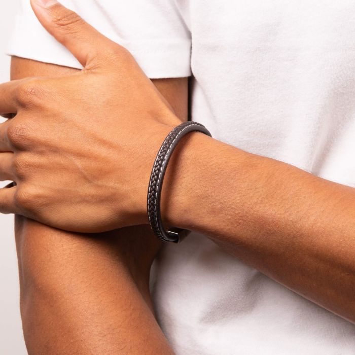 Gecko Jewellery Genuine Leather Plait Bracelet with Brushed Finish