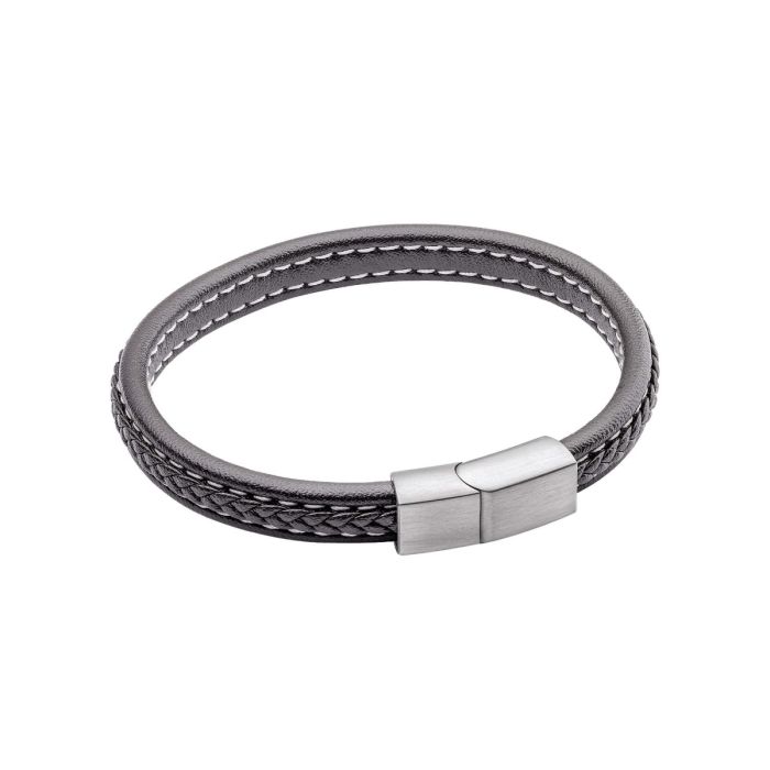 Gecko Jewellery Genuine Leather Plait Bracelet with Brushed Finish