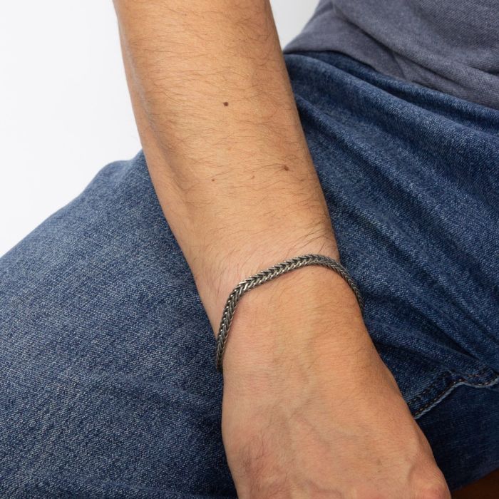 Gecko Jewellery Oxidised Foxtail Chain Bracelet in Sterling Silver