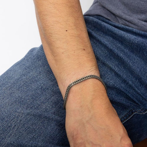Gecko Jewellery Oxidised Foxtail Chain Bracelet in Sterling Silver