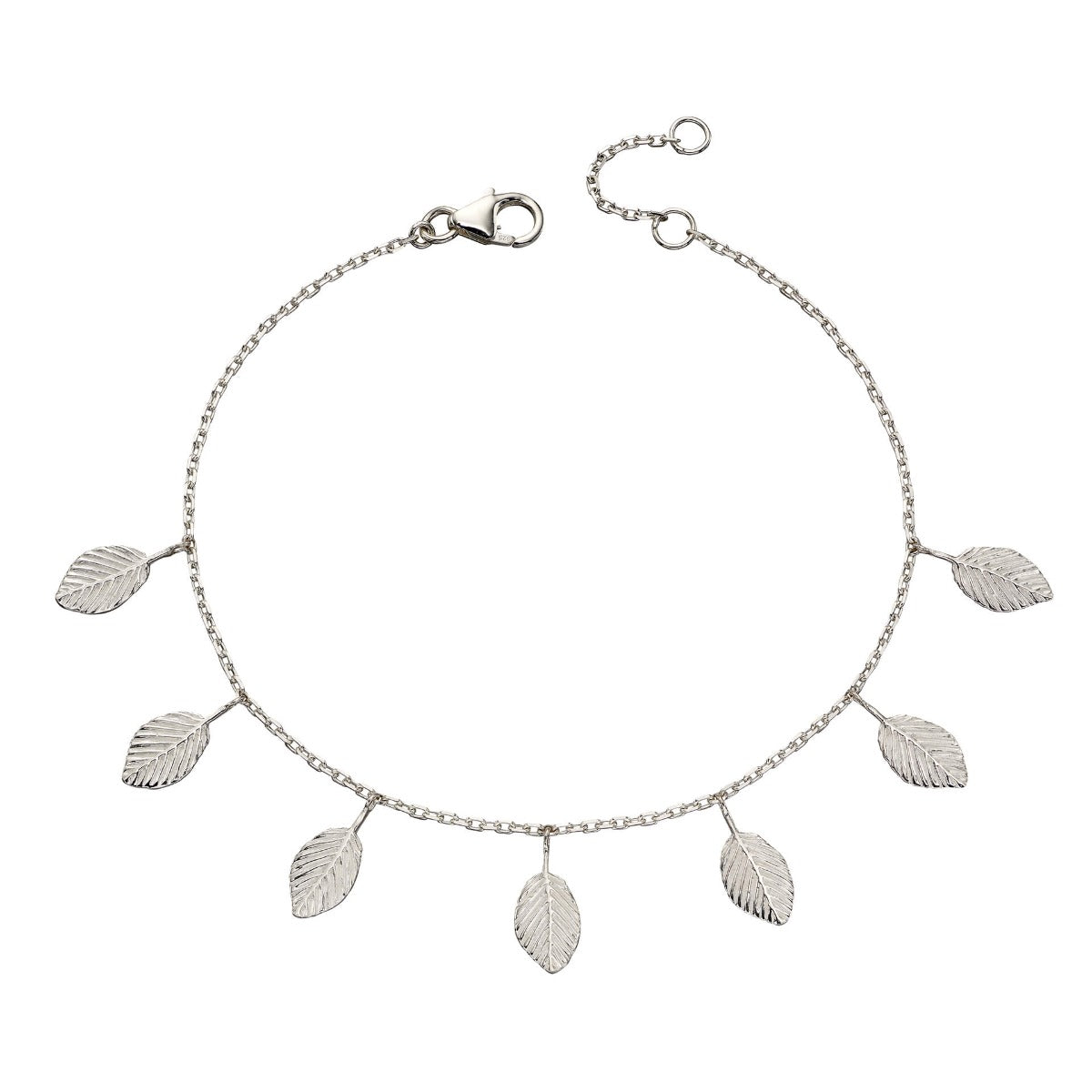 Gecko Jewellery Sterling Silver Multi Leaf Bracelet - 17cm Length