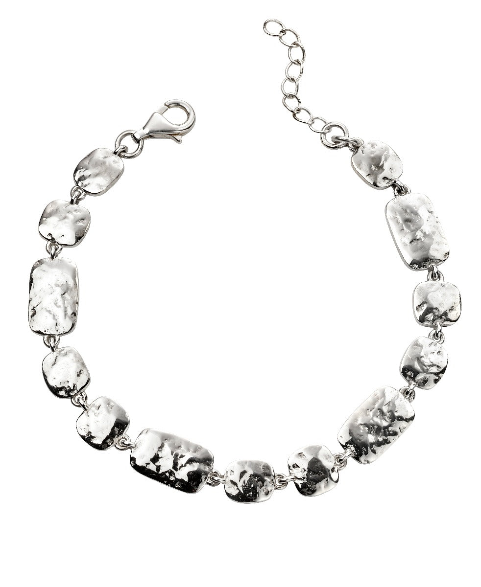 Gecko Jewellery Sterling Silver Hammered Multi Link Bracelet for Women