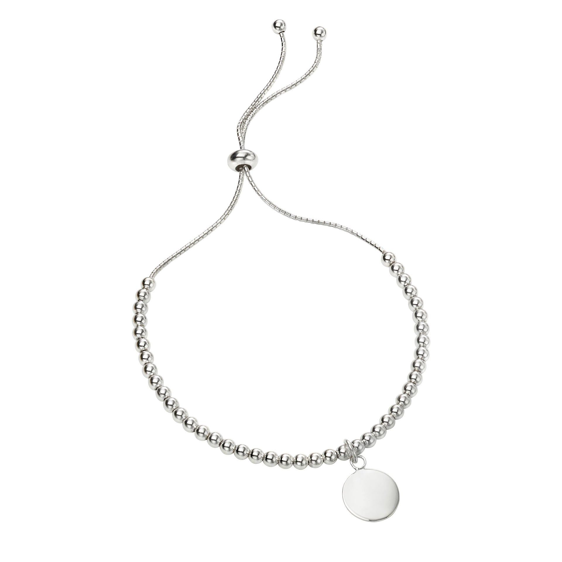 Beginnings Silver Ball Slider Toggle Bracelet with Engravable Disc