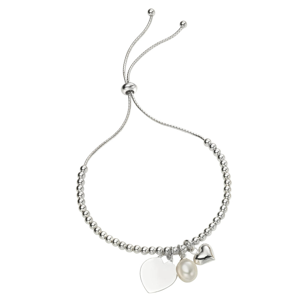 Gecko Jewellery Heart and Pearl Charm Adjustable Ball Slider Bracelet