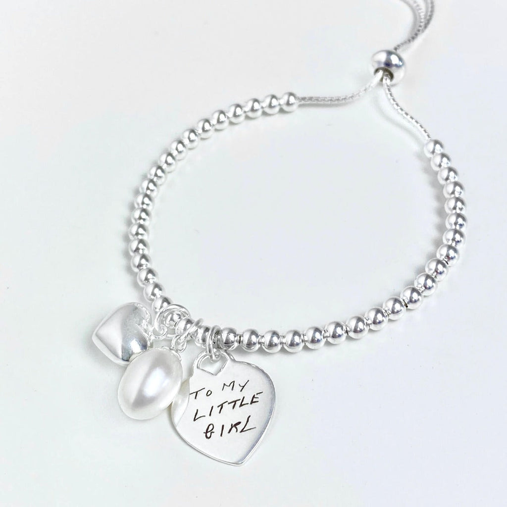 Gecko Jewellery Heart and Pearl Charm Adjustable Ball Slider Bracelet