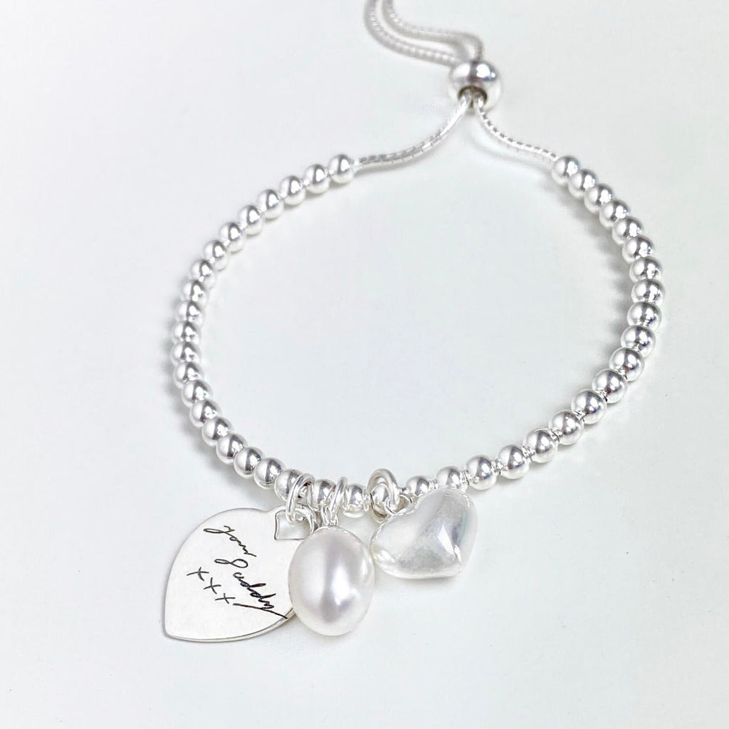 Gecko Jewellery Heart and Pearl Charm Adjustable Ball Slider Bracelet