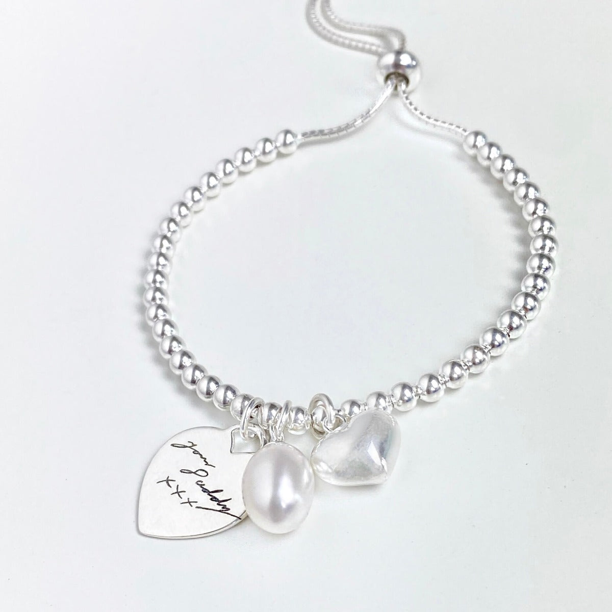 Gecko Jewellery Heart and Pearl Charm Adjustable Ball Slider Bracelet