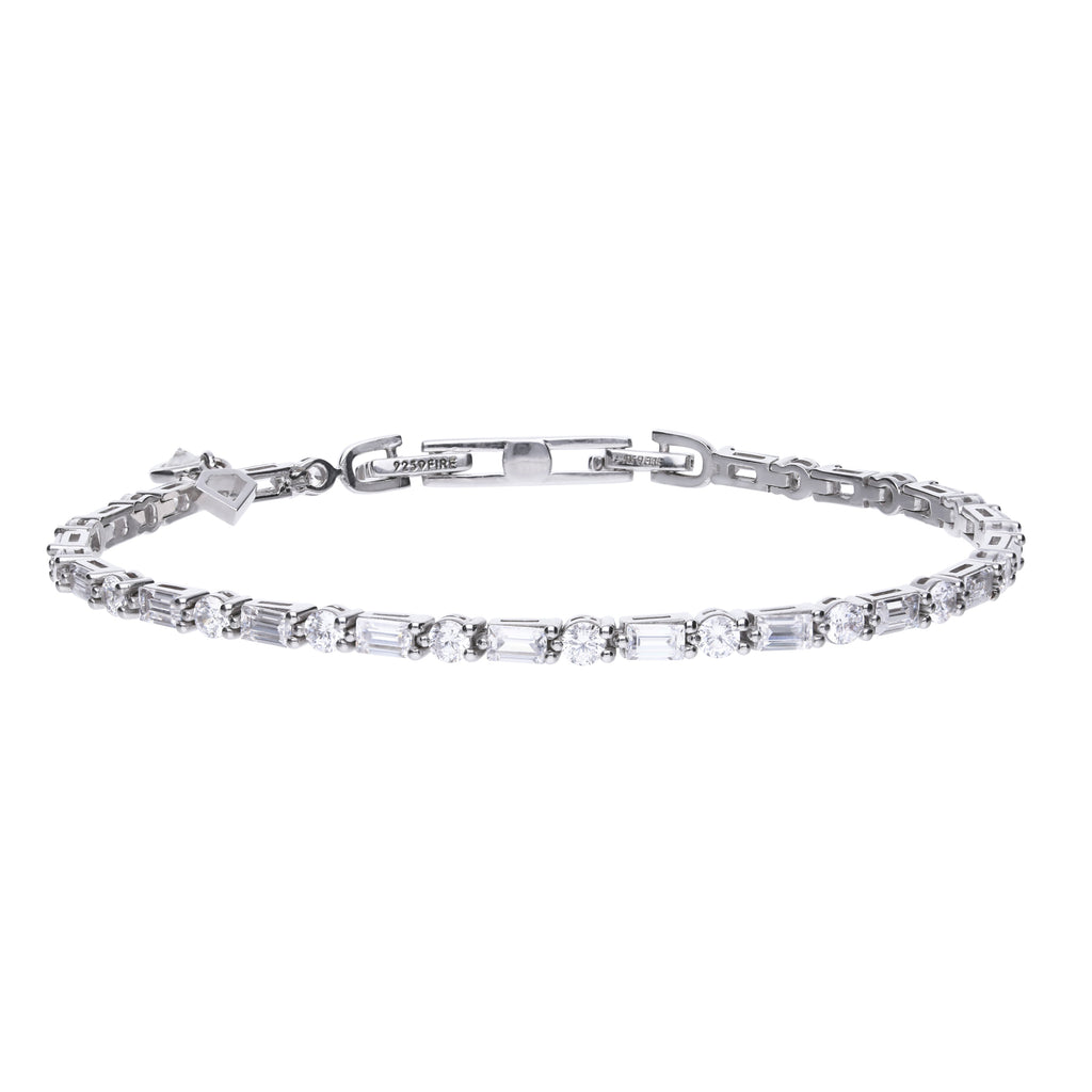 Diamonfire Baguette and Round Zirconia Bracelet in Sterling Silver