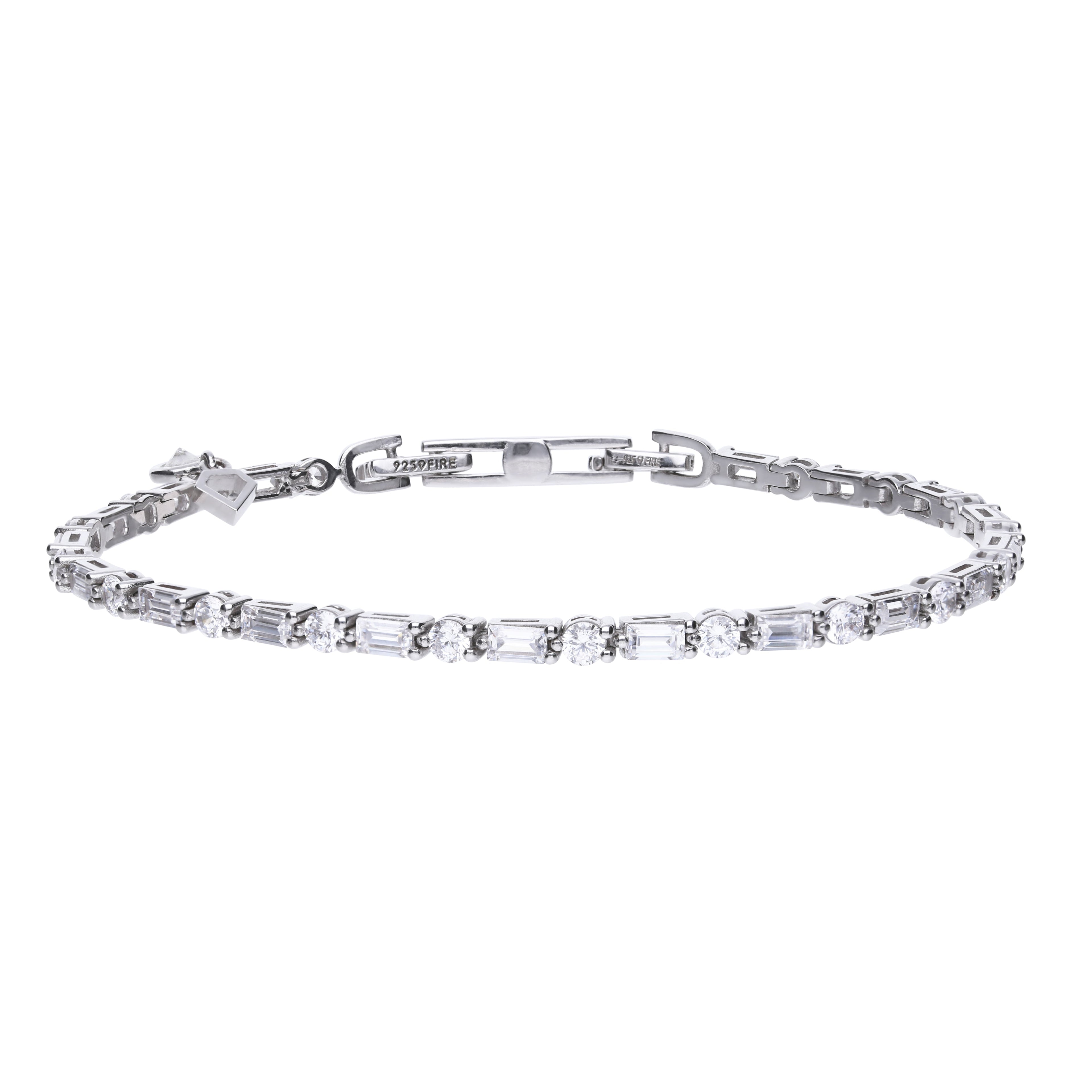 Diamonfire Baguette and Round Zirconia Bracelet in Sterling Silver