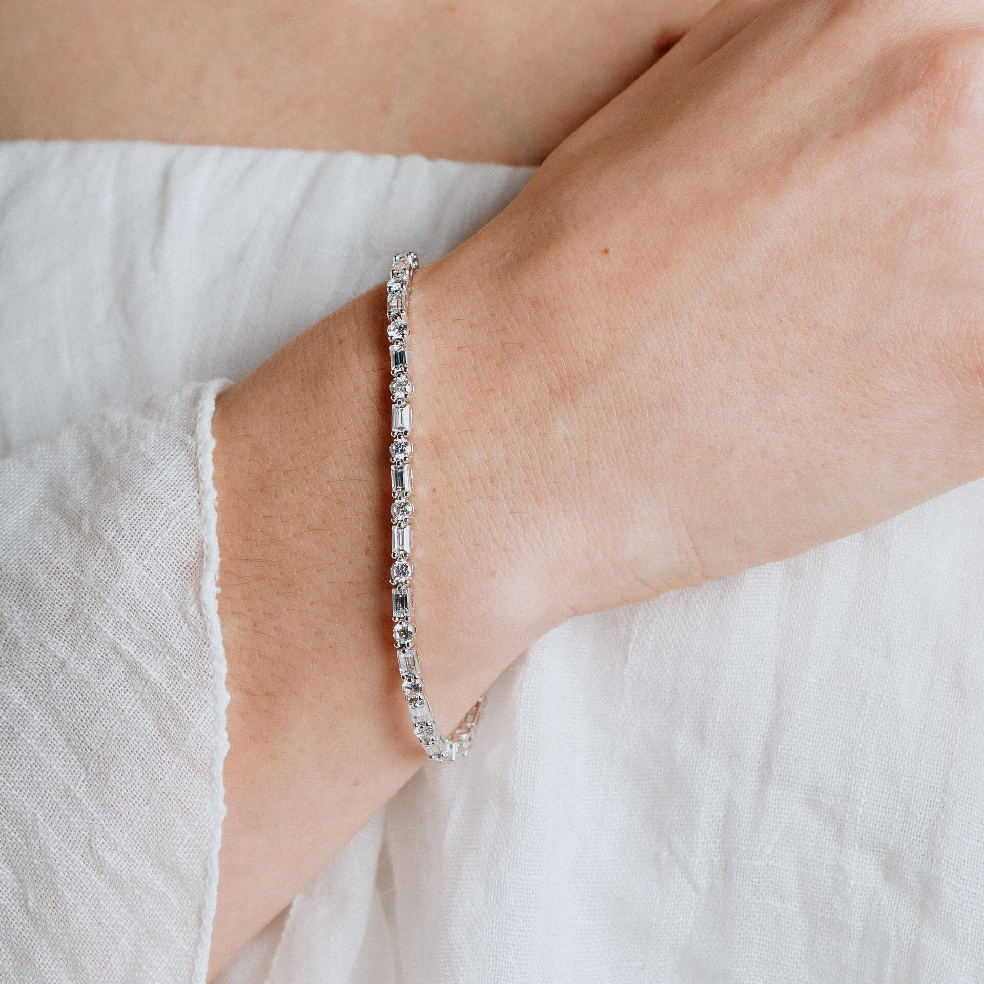 Diamonfire Baguette and Round Zirconia Bracelet in Sterling Silver