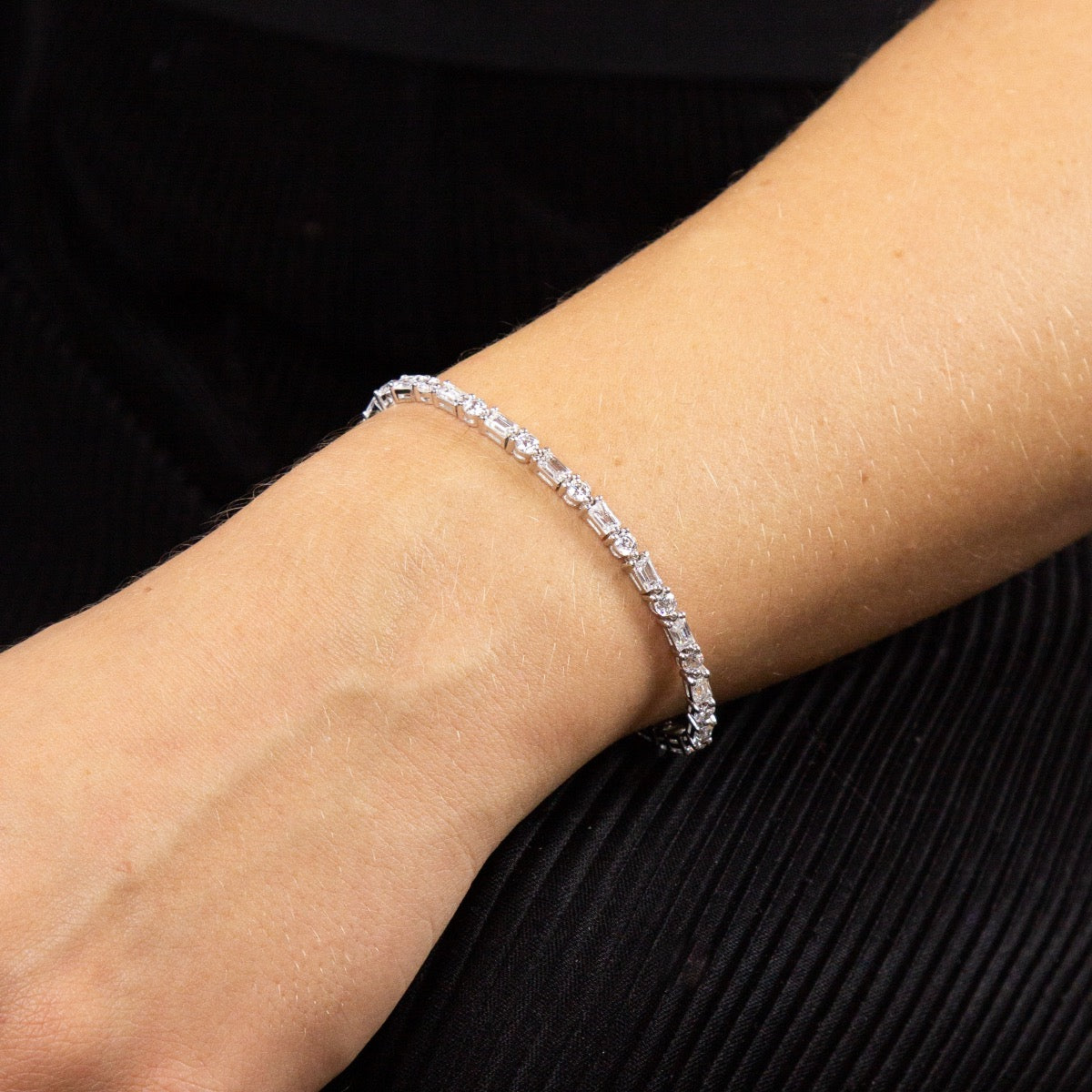 Diamonfire Baguette and Round Zirconia Bracelet in Sterling Silver