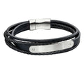 Gecko Jewellery Black Woven Leather ID Bar Bracelet with Magnetic Clasp