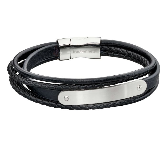 Gecko Jewellery Black Woven Leather ID Bar Bracelet with Magnetic Clasp