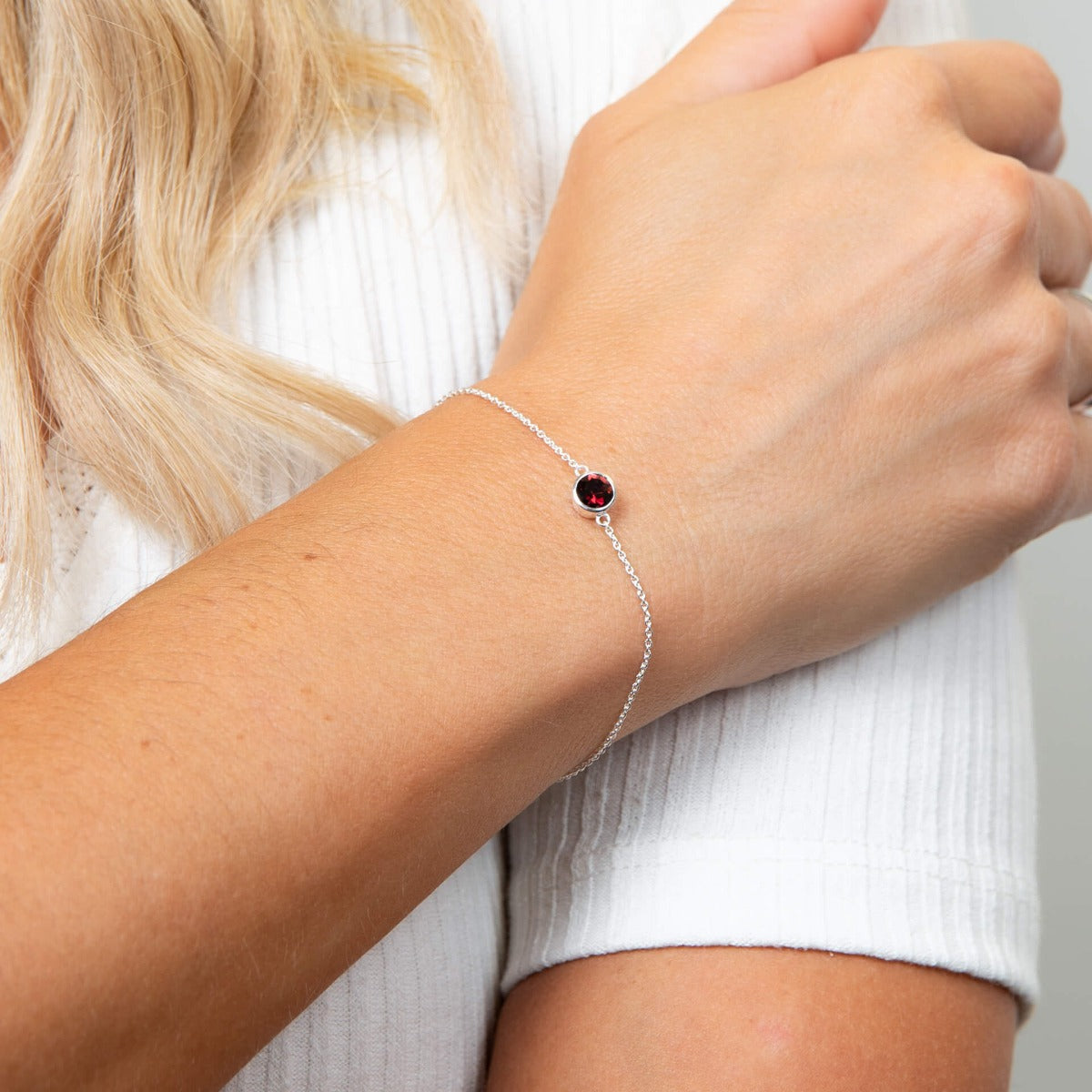 Crystal Birthstone Bracelet | Sterling Silver Adjustable Chain by Gecko