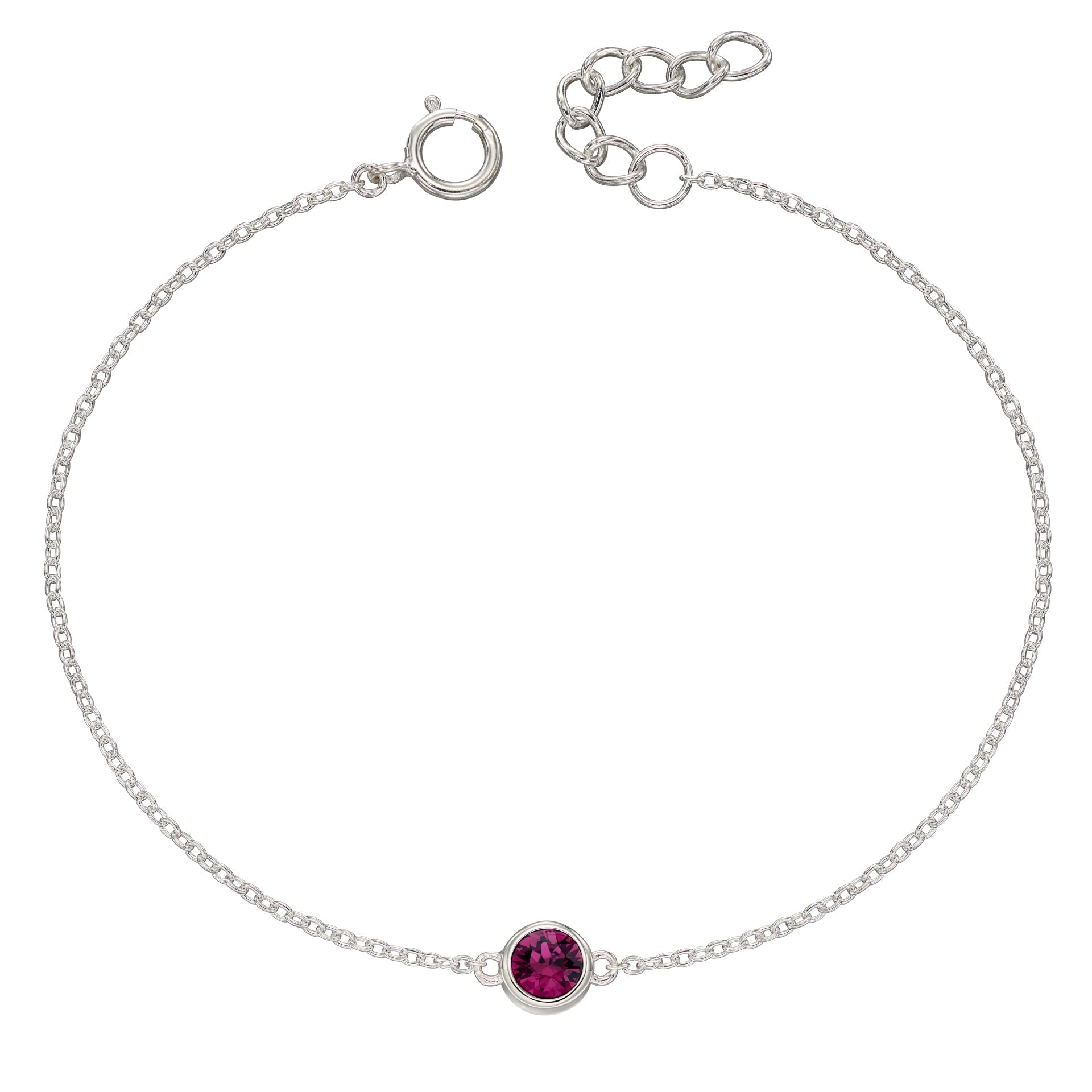 Crystal Birthstone Bracelet | Sterling Silver Adjustable Chain by Gecko