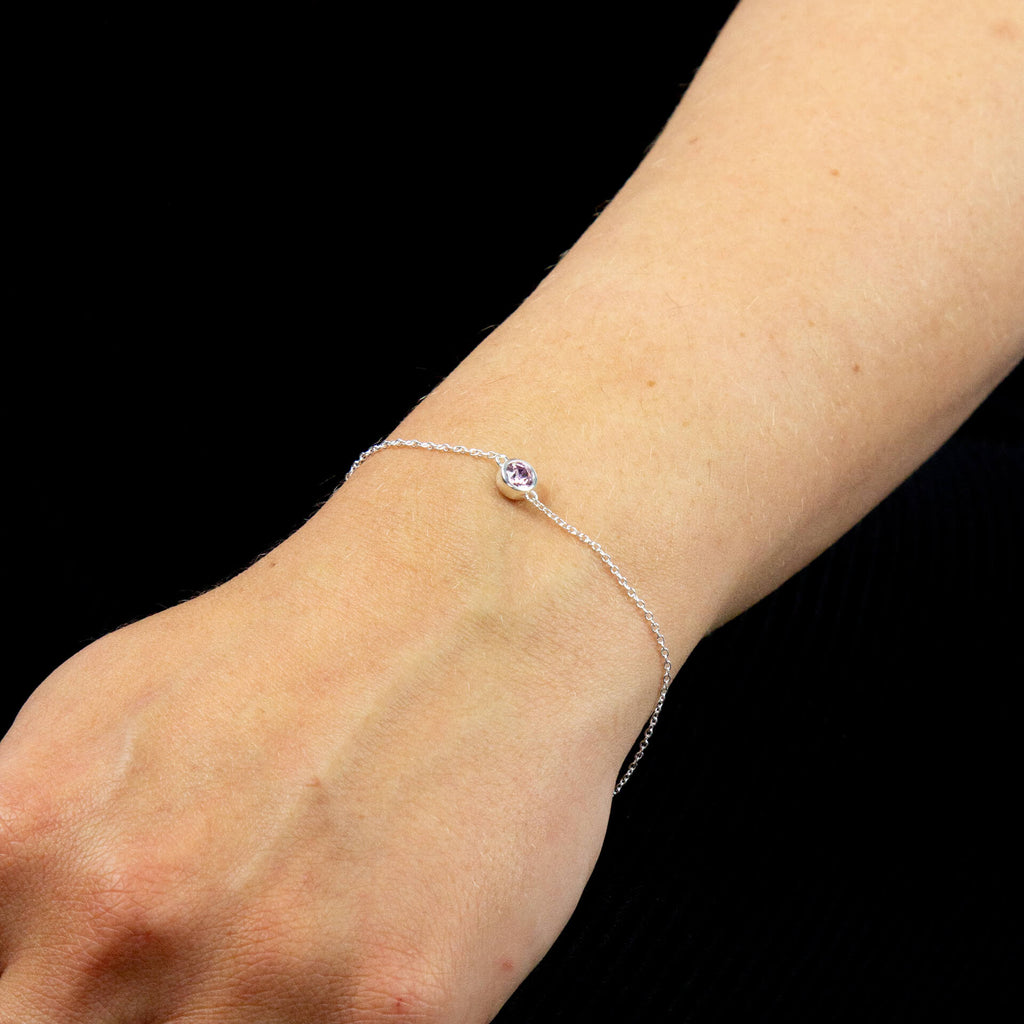 Crystal Birthstone Bracelet | Sterling Silver Adjustable Chain by Gecko