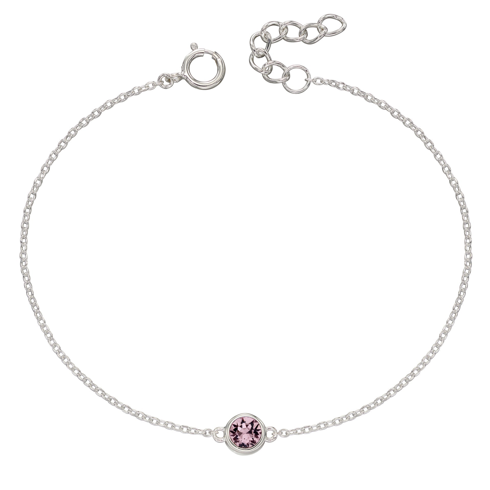 Crystal Birthstone Bracelet | Sterling Silver Adjustable Chain by Gecko
