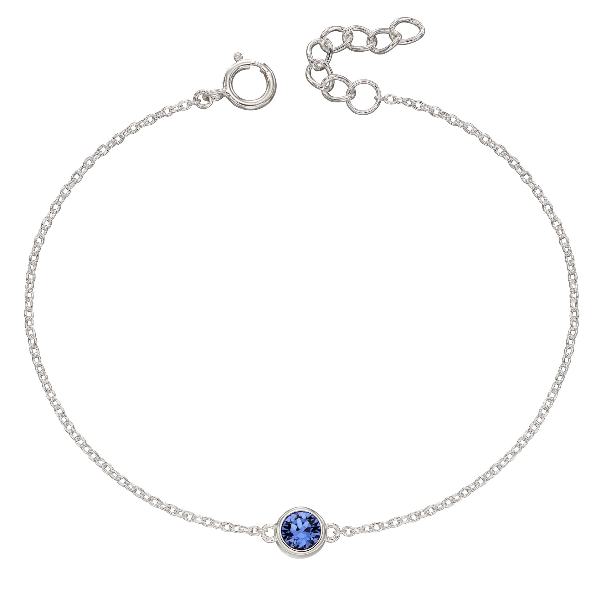 Crystal Birthstone Bracelet | Sterling Silver Adjustable Chain by Gecko