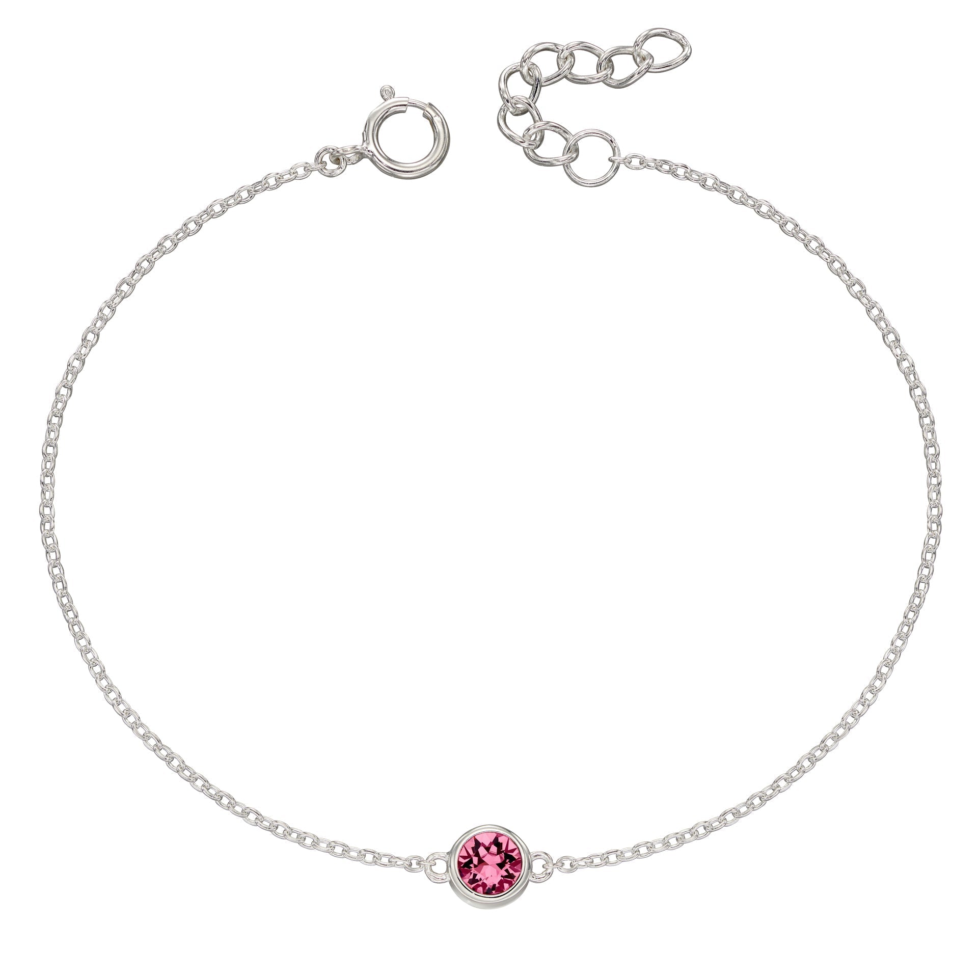 Crystal Birthstone Bracelet | Sterling Silver Adjustable Chain by Gecko