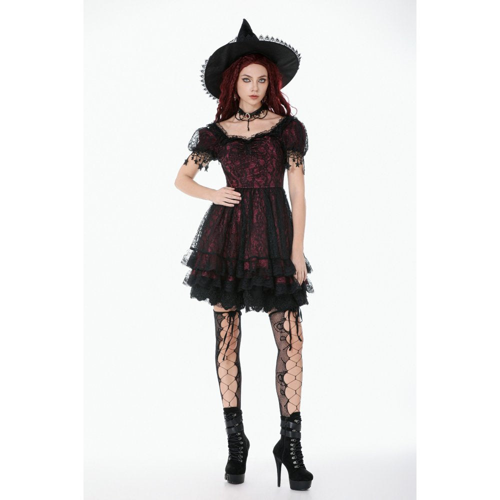Dark in Love Red Black Lace Princess Dress with Star Charms