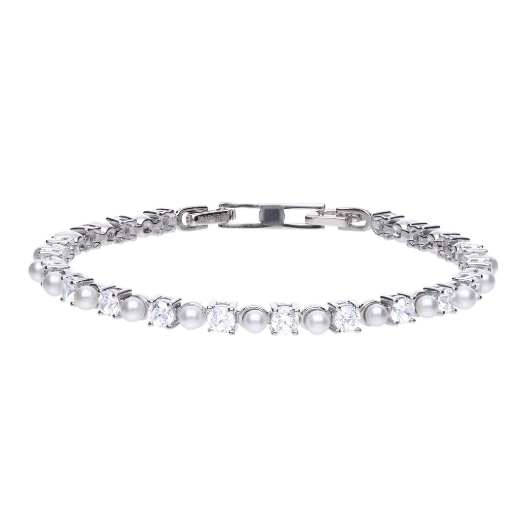 Gecko Jewellery Pearl and Zirconia Tennis Bracelet in Sterling Silver