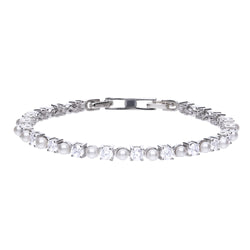 Gecko Jewellery Pearl and Zirconia Tennis Bracelet in Sterling Silver
