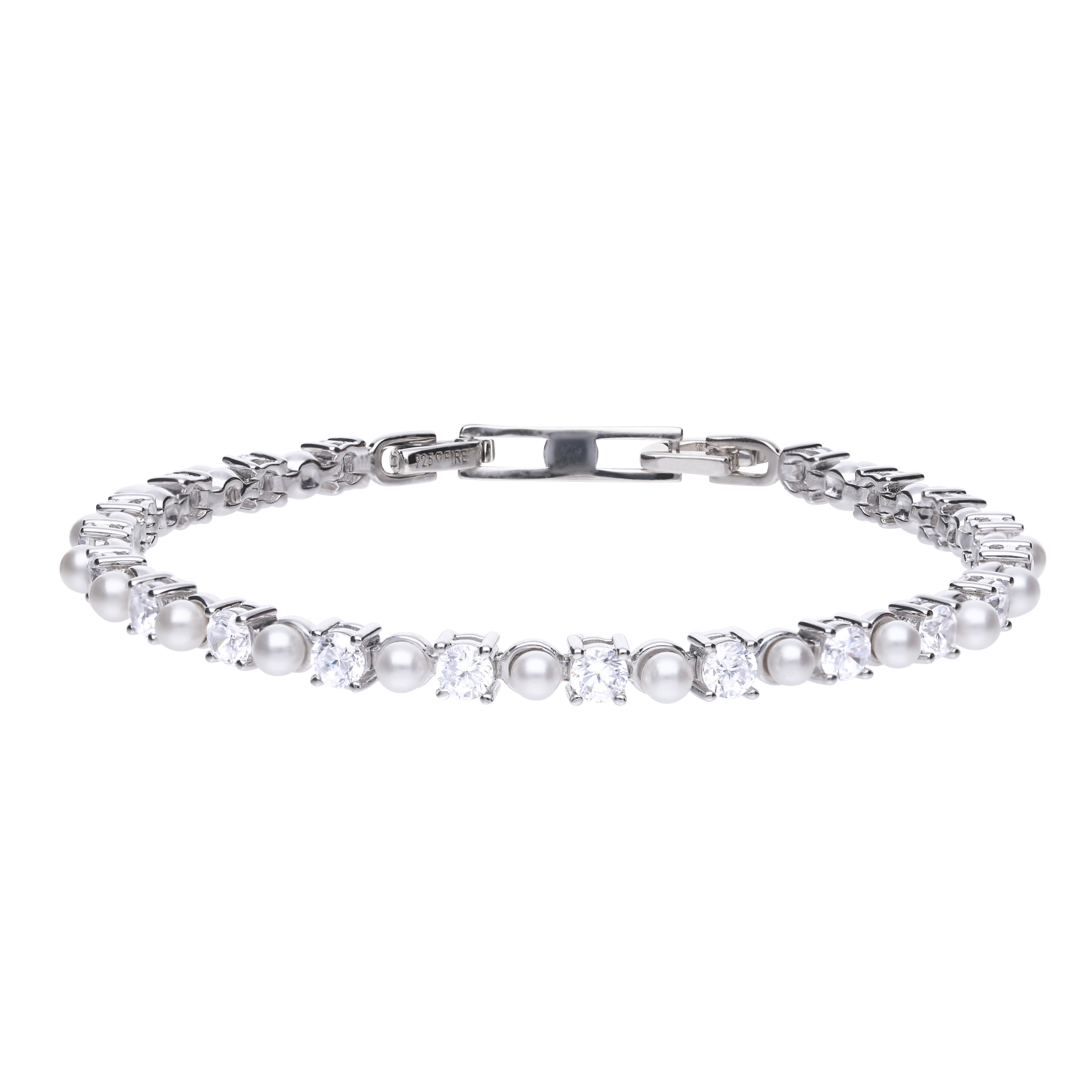 Gecko Jewellery Pearl and Zirconia Tennis Bracelet in Sterling Silver