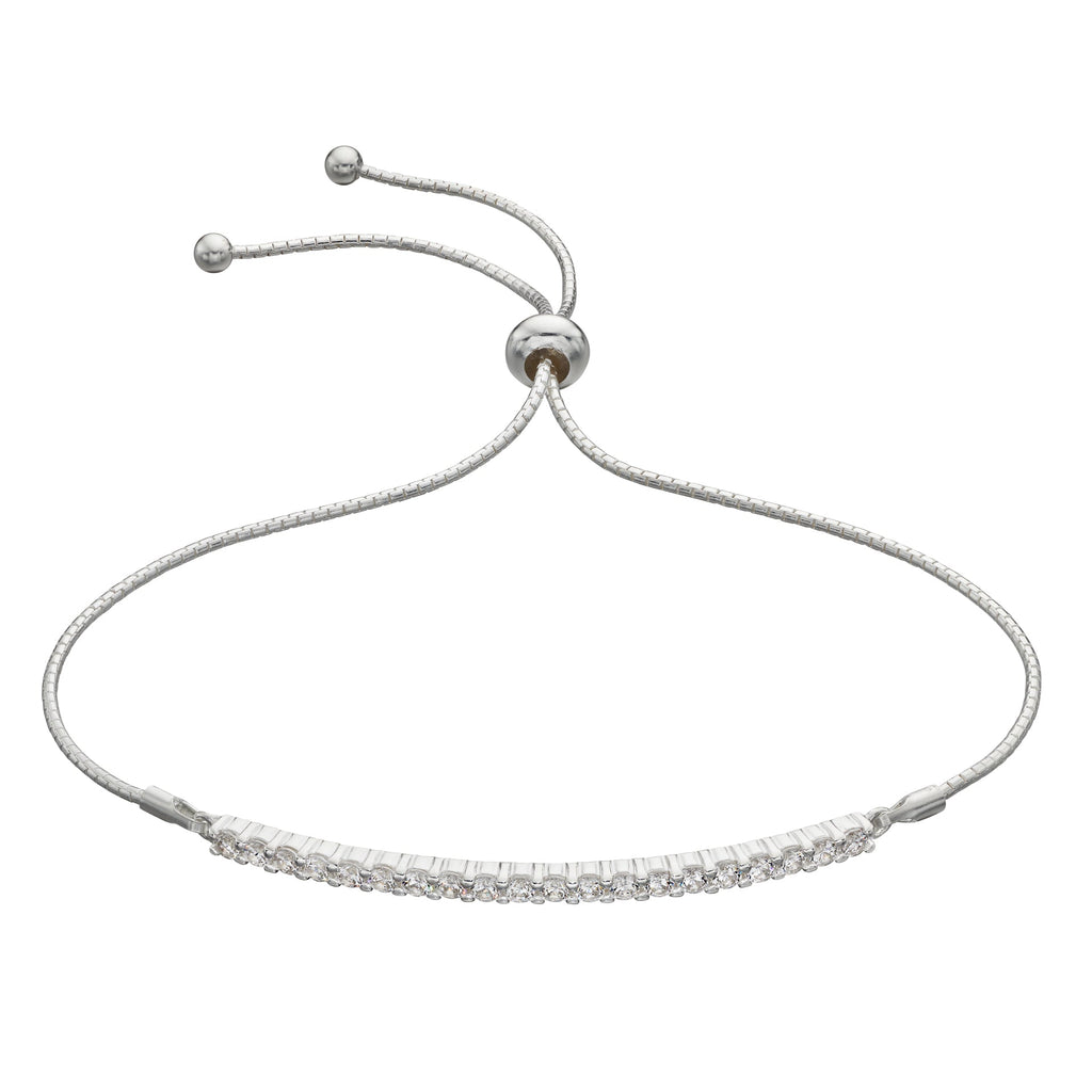 Gecko Jewellery White Cubic Zirconia Bar Toggle Adjustable Bracelet