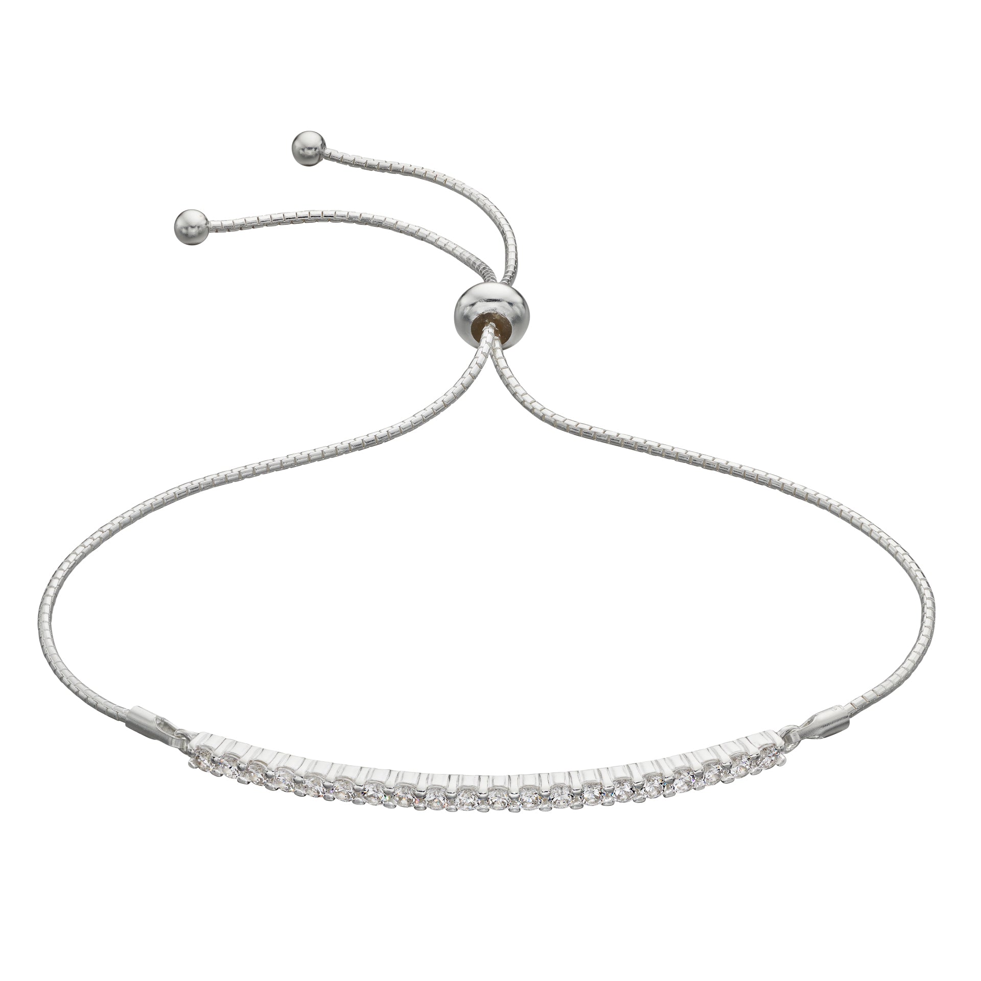 Gecko Jewellery White Cubic Zirconia Bar Toggle Adjustable Bracelet