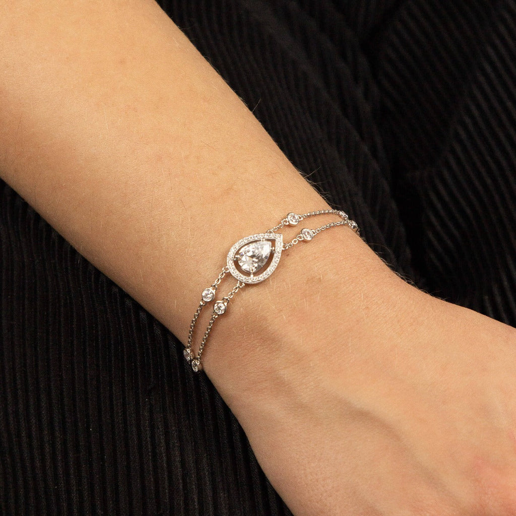 Gecko Jewellery Teardrop Double Row Bracelet | Sterling Silver Zirconia