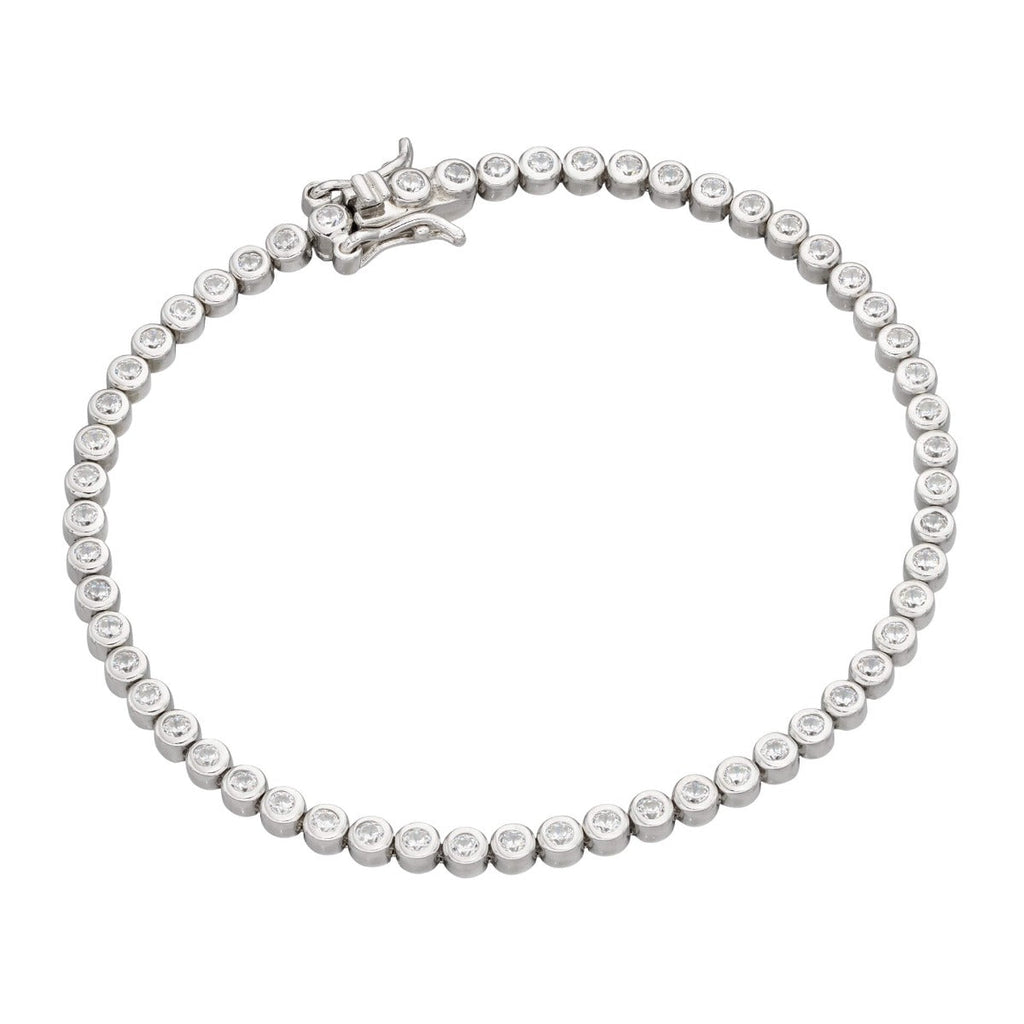 Gecko Jewellery Rhodium Plated 2mm Bezel Set Cubic Zirconia Bracelet