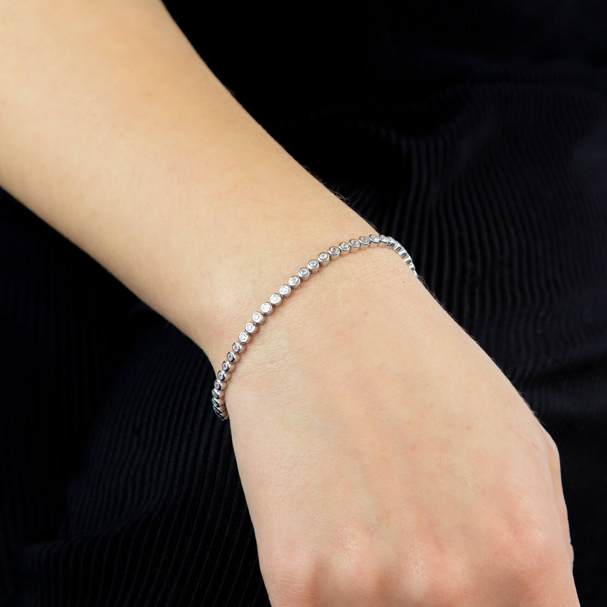 Gecko Jewellery Rhodium Plated 2mm Bezel Set Cubic Zirconia Bracelet