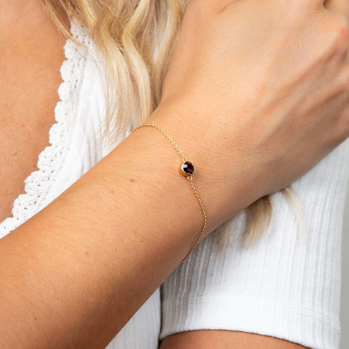 Crystal Birthstone Bracelet | Sterling Silver Adjustable Chain by Gecko