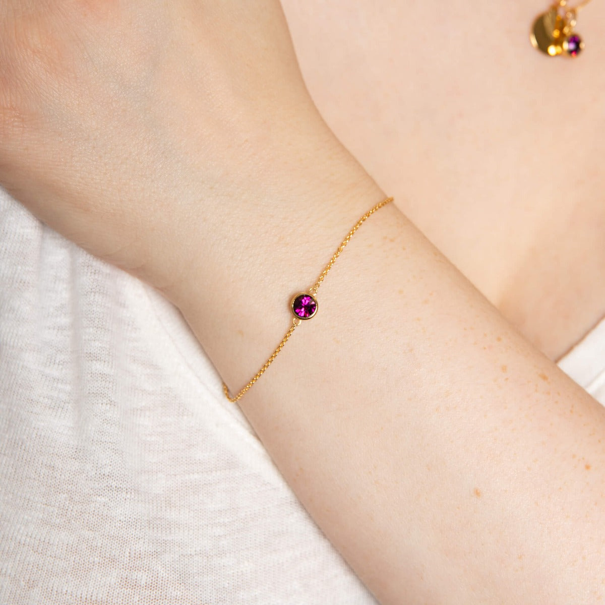 Crystal Birthstone Bracelet | Sterling Silver Adjustable Chain by Gecko
