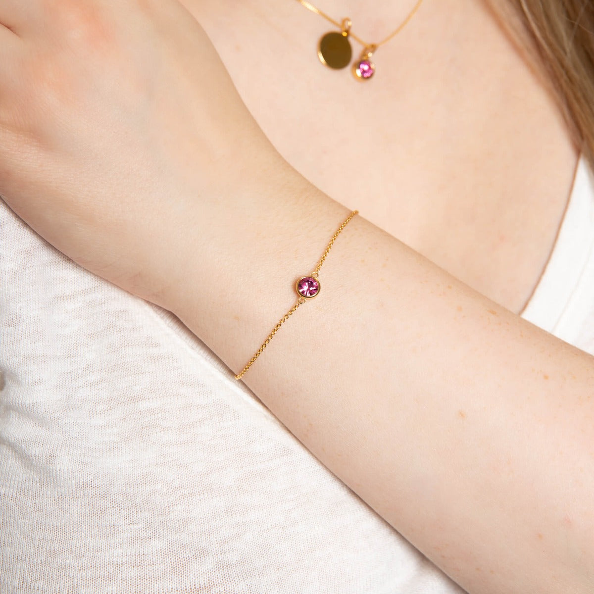 Crystal Birthstone Bracelet | Sterling Silver Adjustable Chain by Gecko