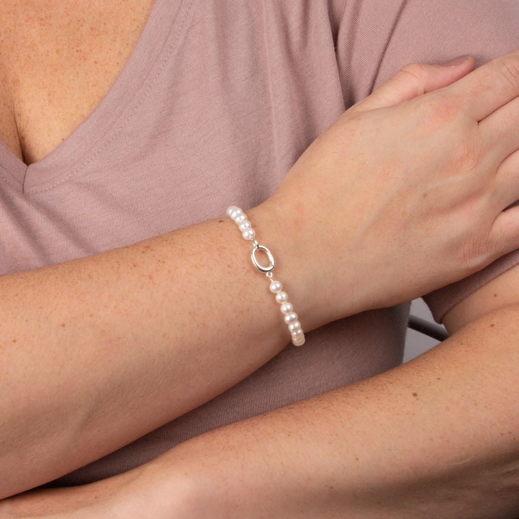 Gecko Jewellery White Pearl Charm Bracelet in Recycled Sterling Silver