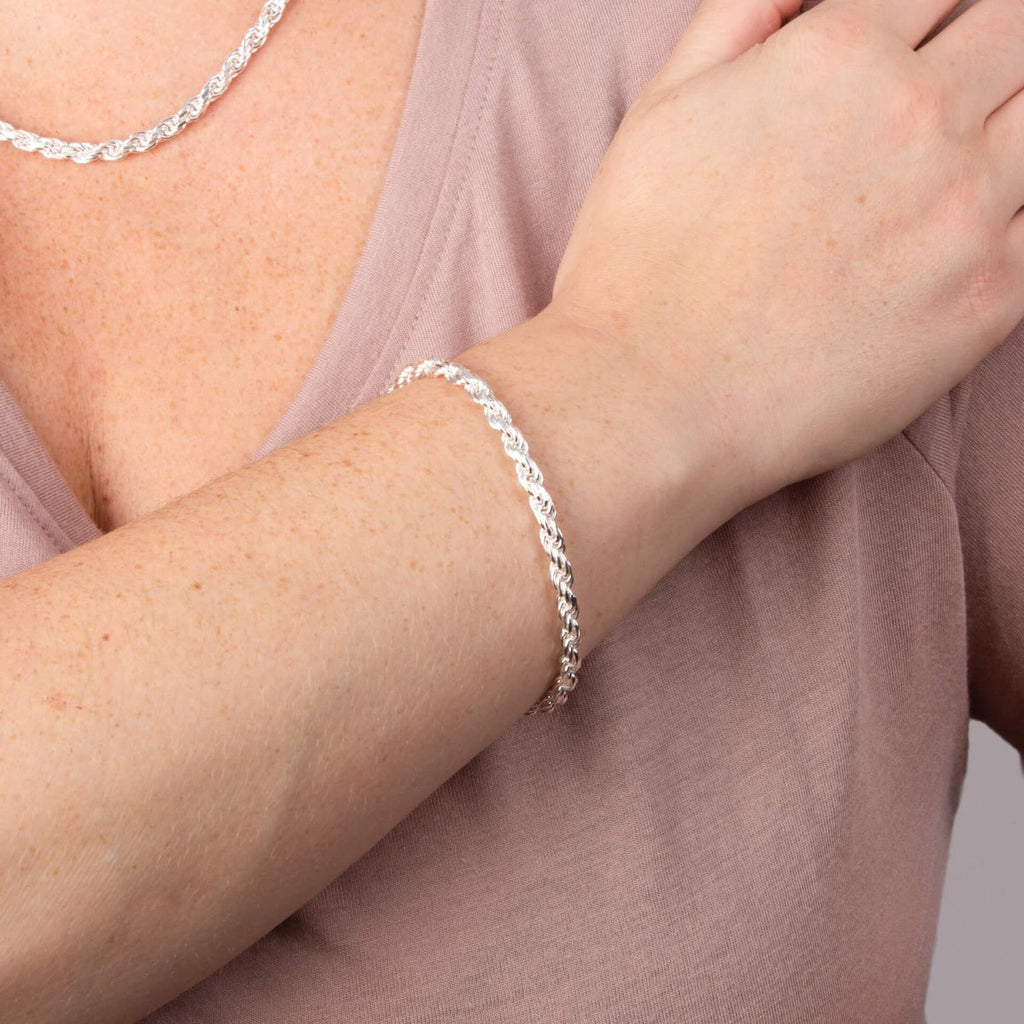 Gecko Jewellery Sterling Silver Diamond Cut Rope Chain Bracelet