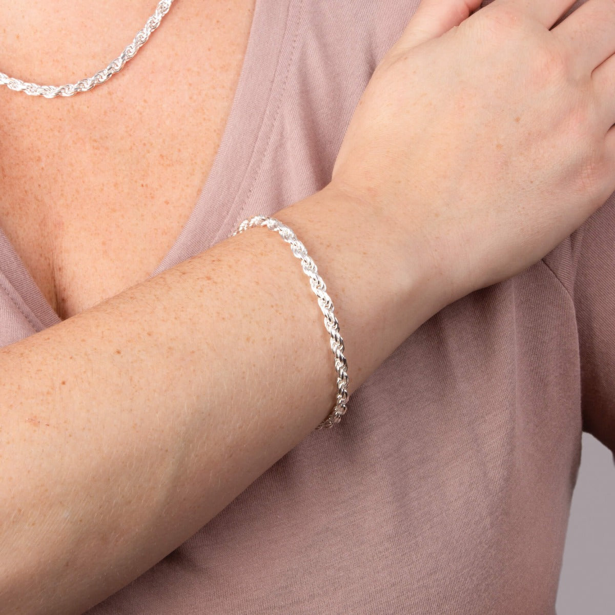 Gecko Jewellery Sterling Silver Diamond Cut Rope Chain Bracelet