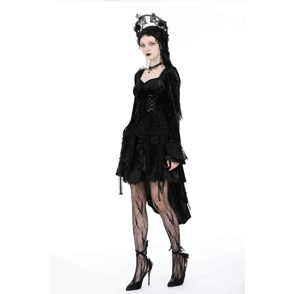 Dark in Love Seraphina Black Velvet Lace High-Low Gothic Dress