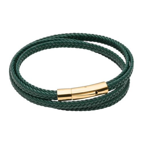 Gecko Jewellery – Multi Row Green Leather Wrap Bracelet with Gold Clasp