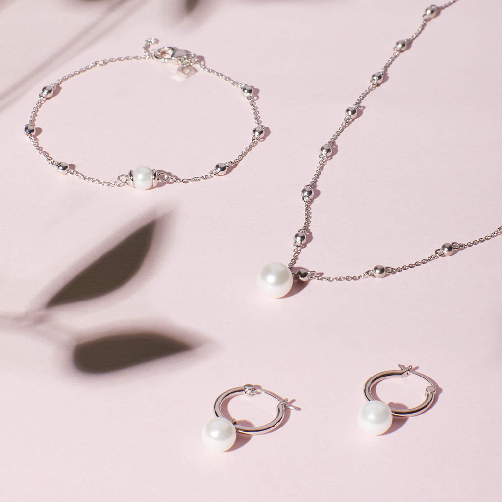 Gecko Jewellery Shell Pearl Station Necklace in Plated Sterling Silver