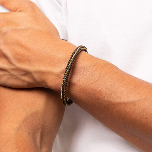 Fred Bennett Black and Yellow Gold Plated Wire Bracelet in Stainless Steel