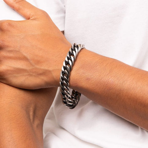 Gecko Jewellery Oxidised Stainless Steel Heavy Weight Foxtail Bracelet