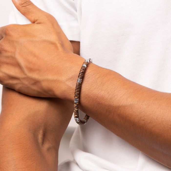 Gecko Jewellery Men's Stainless Steel and Hematite Beaded Bracelet