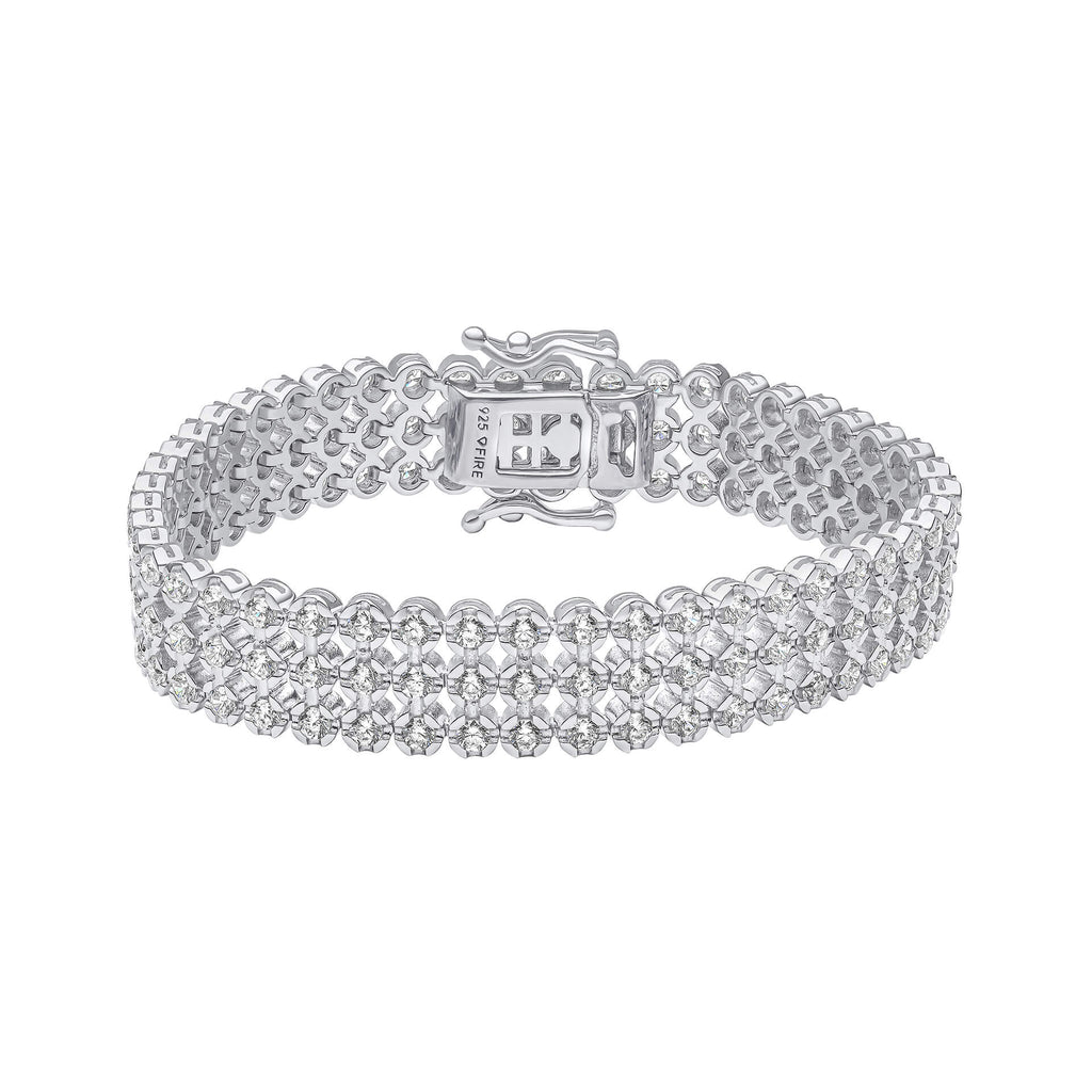 Gecko Jewellery Triple Row Diamonfire Zirconia Sterling Silver Bracelet