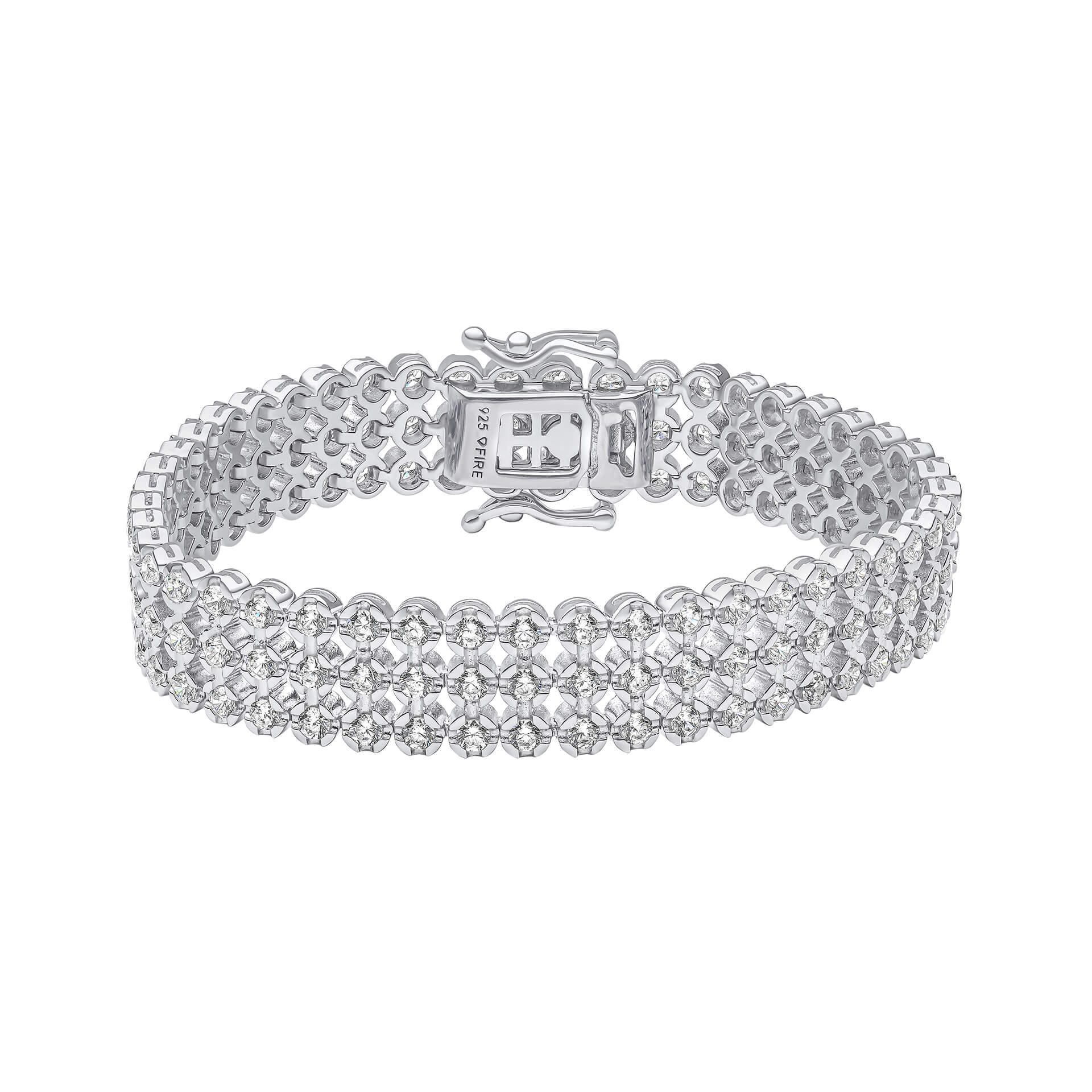 Gecko Jewellery Triple Row Diamonfire Zirconia Sterling Silver Bracelet