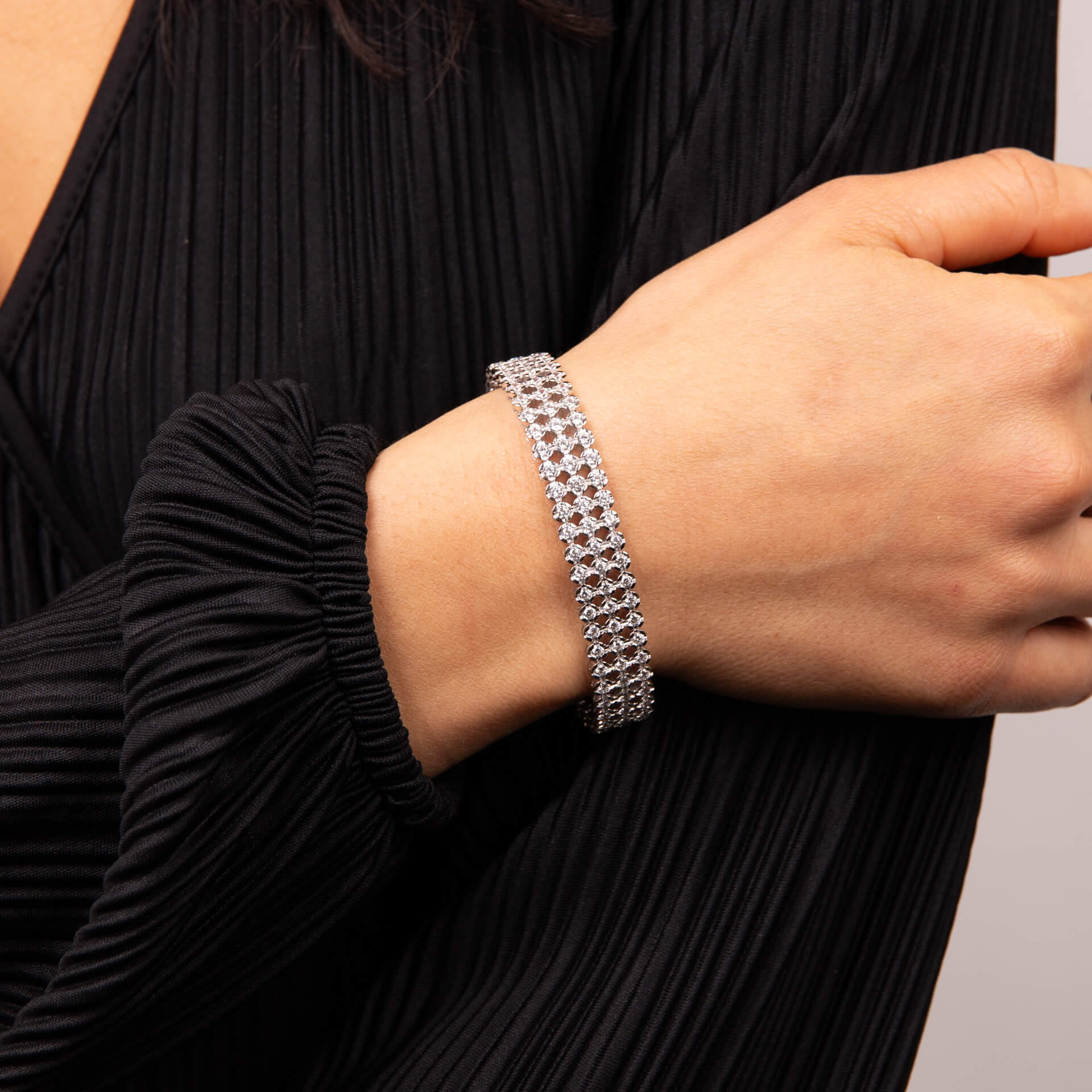 Gecko Jewellery Triple Row Diamonfire Zirconia Sterling Silver Bracelet