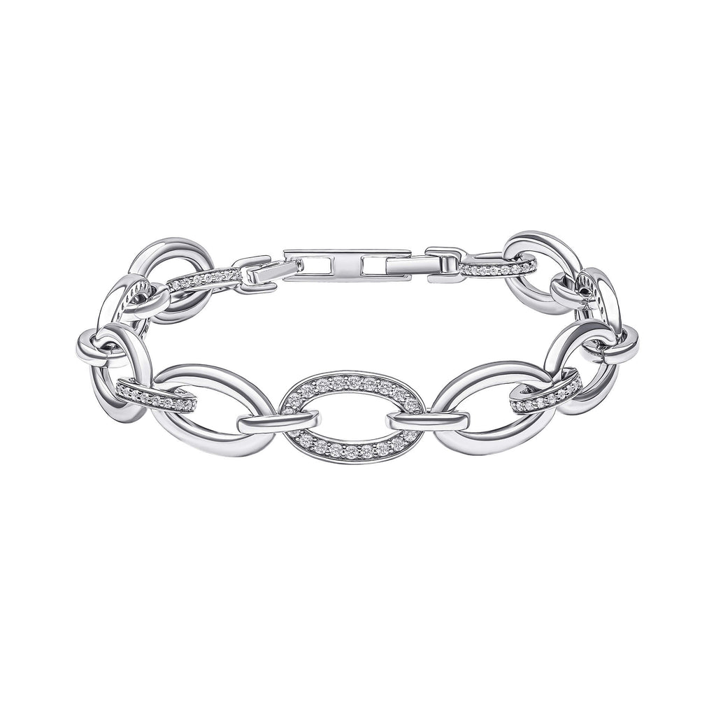 Gecko Jewellery Oval Link Chain Bracelet - Sterling Silver Zirconia