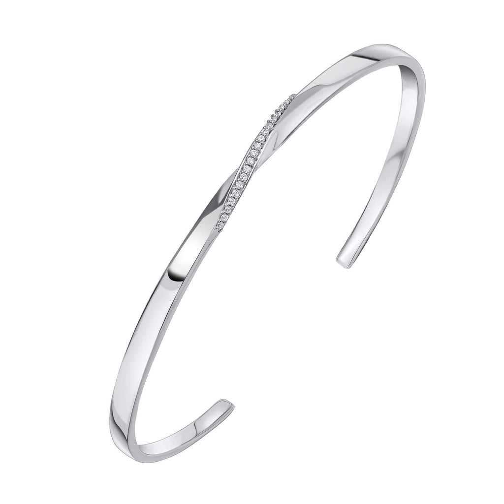 Gecko Jewellery Recycled Sterling Silver Cubic Zirconia Twist Bangle