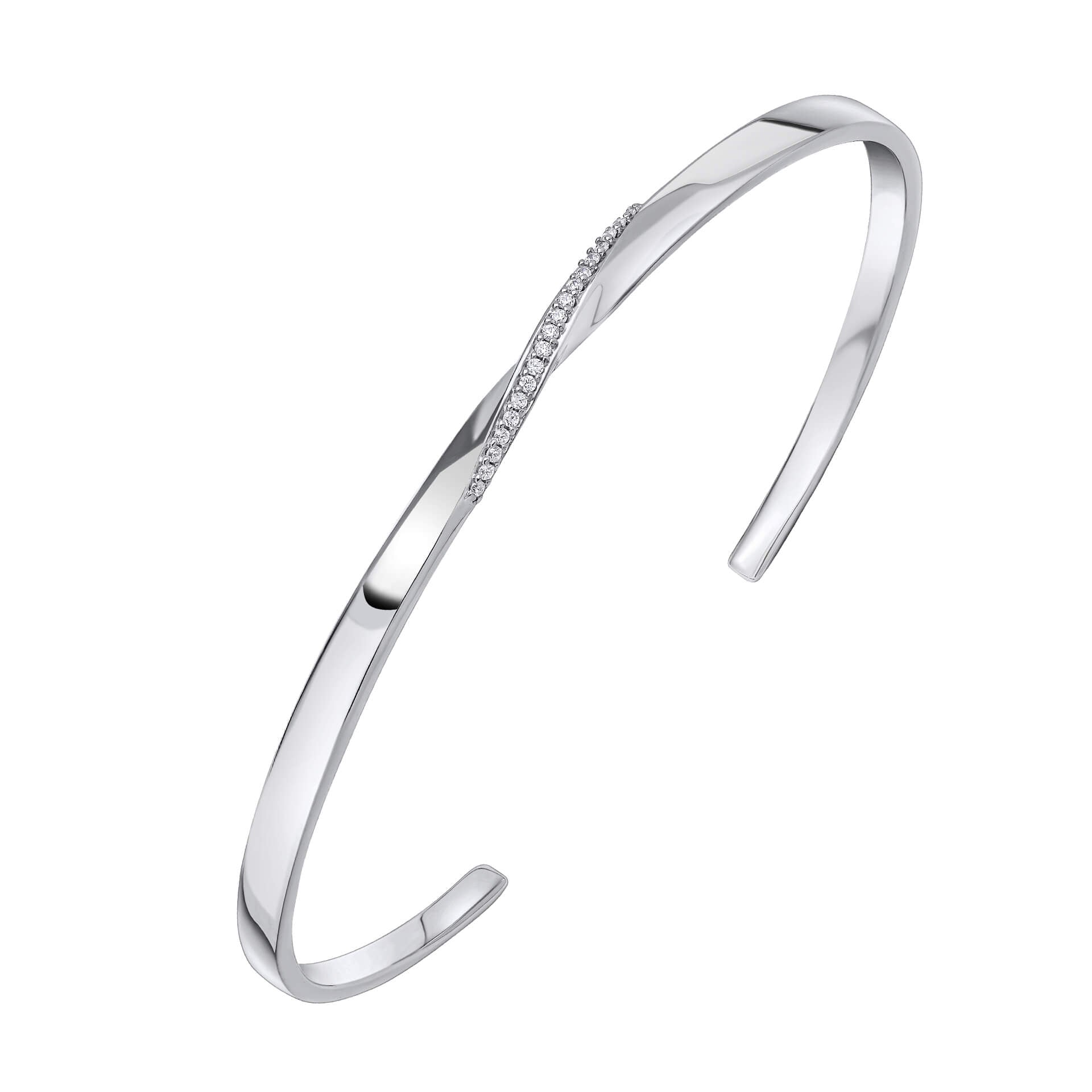Gecko Jewellery Recycled Sterling Silver Cubic Zirconia Twist Bangle